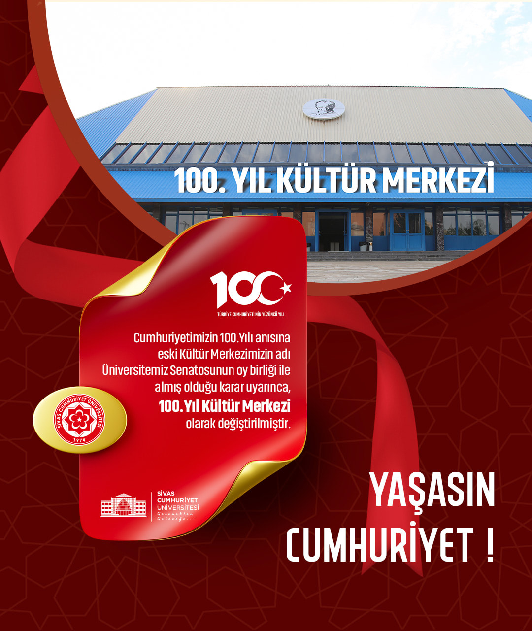 Cumhuriyet’in 100.Yılı anısına Cumhuriyet Üniversitesi Kültür Merkezi 100.Yıl Kültür Merkezi oldu