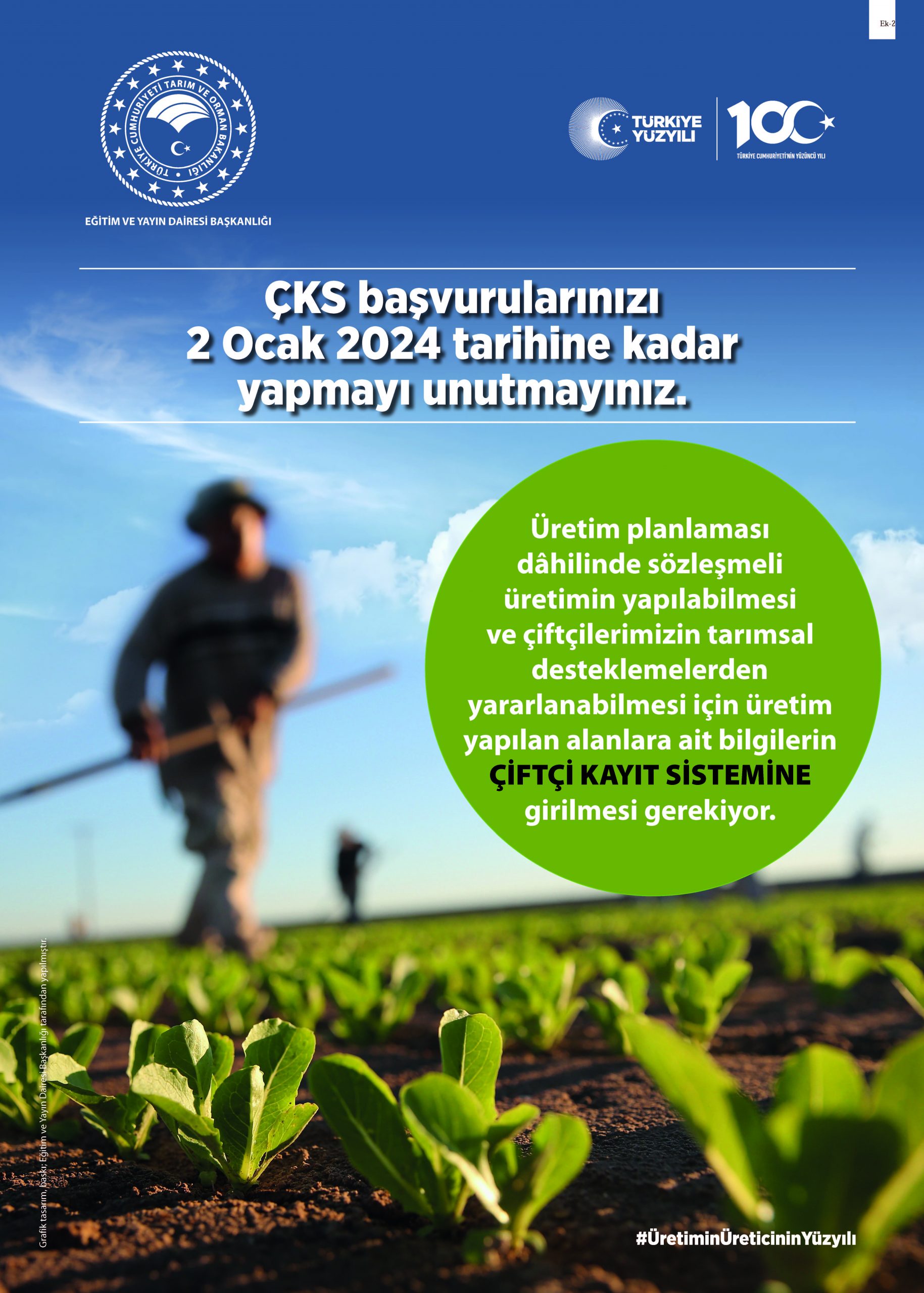 2024 Üretim Yılı Çiftçi Kayıt Sistemi (ÇKS) Başvuruları İçin Son Gün 2 Ocak 2024